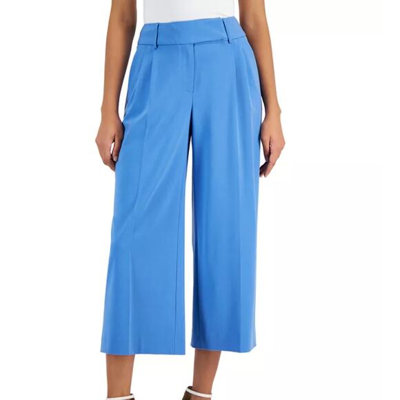 Tahari ASL Women’s Cropped Wide Leg Pants Blue Size 12 Mid Rise - Picture 1 of 9